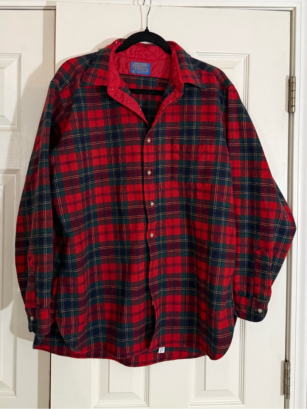 Vintage Pendleton Tartan Wool Shirt Jacket Red Plaid USA XL